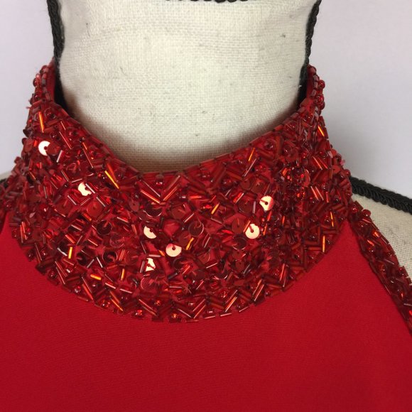 Niteline Della Roufagali Sheath Dress Size 10 Womans Red Halter Beaded Open Back - Picture 3 of 15